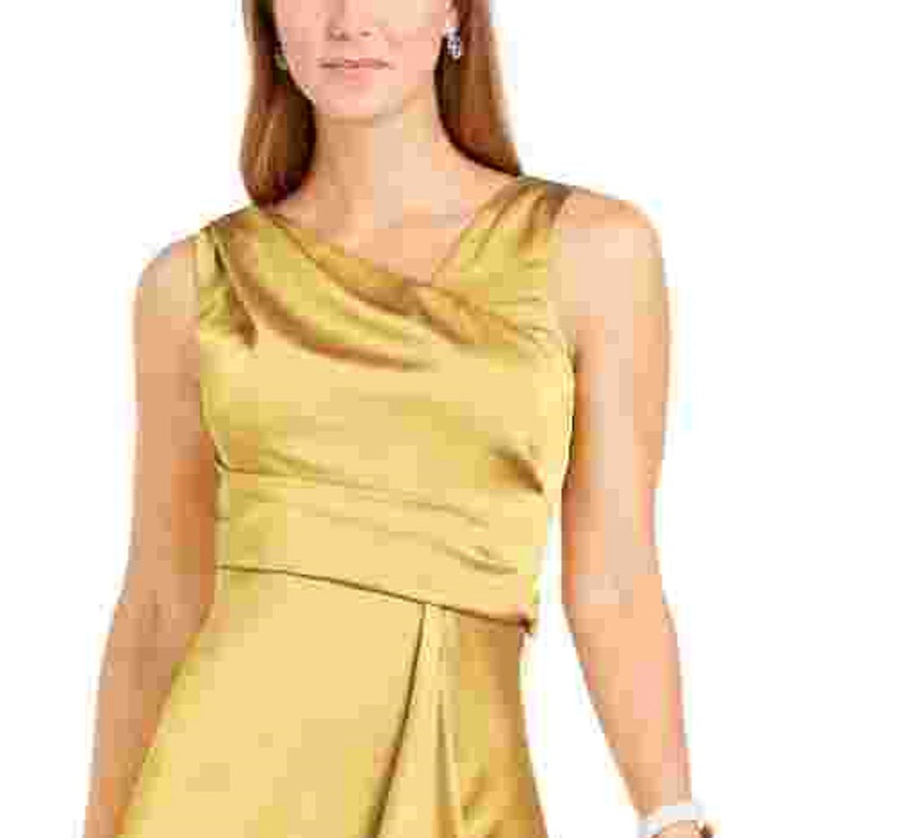 Taylor Women's Dresses Wrap Front Sleeveless Satin Cocktail Midi Dress Metallic Gold Size 8