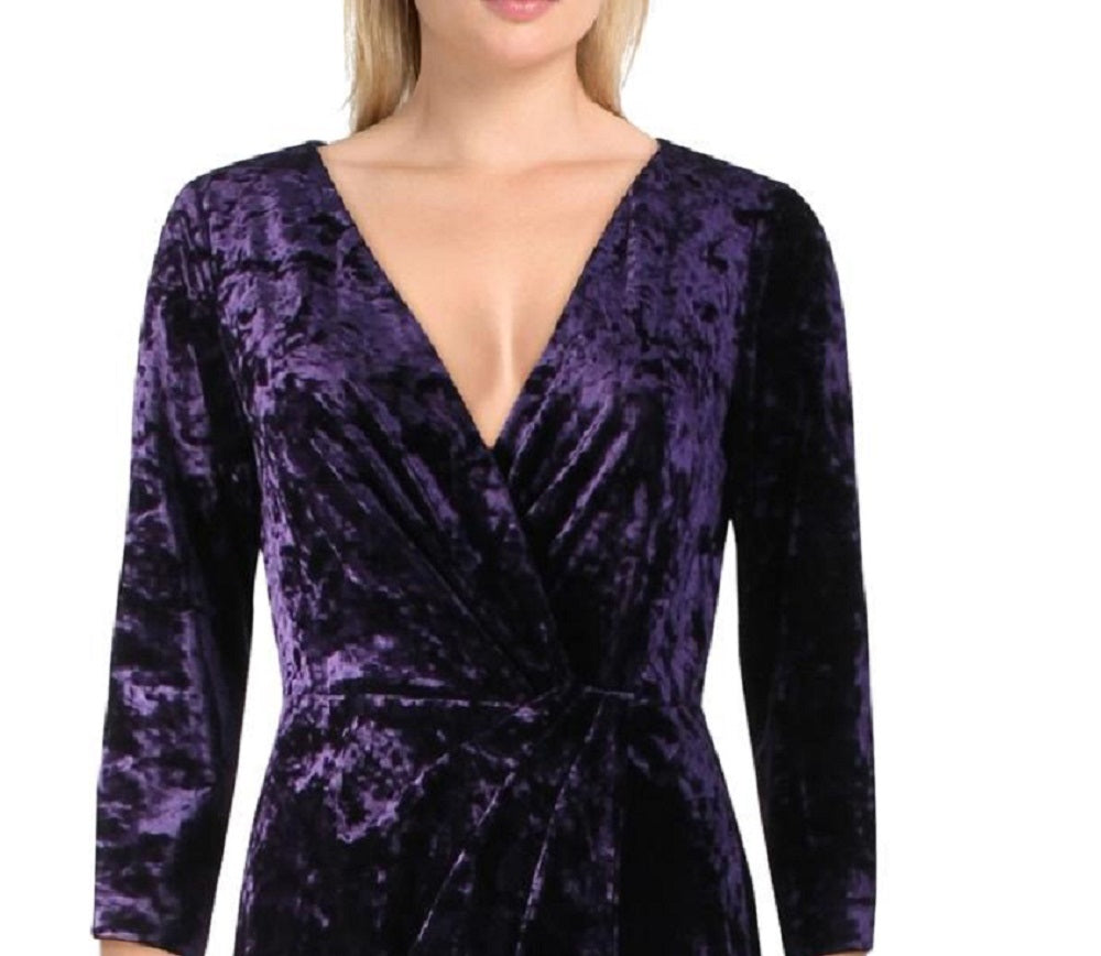Ralph Lauren Women's Annaliah Velvet Faux Wrap Evening Dress Purple Size 8