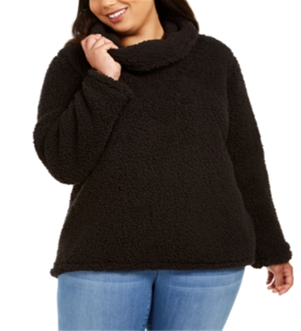 Style & Co Women's Cowl Neck Sherpa Sweater Black Size 0X