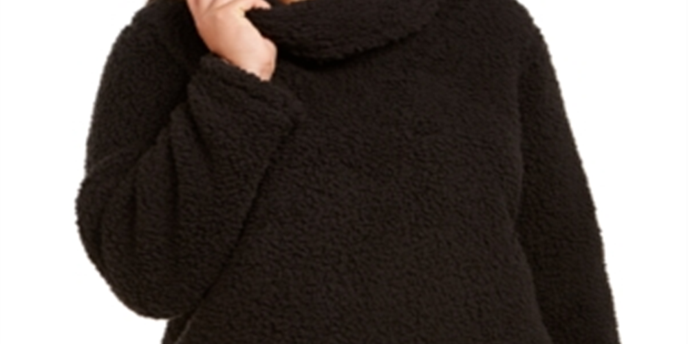 Style & Co Women's Cowl Neck Sherpa Sweater Black Size 0X