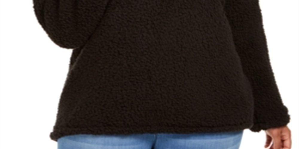 Style & Co Women's Cowl Neck Sherpa Sweater Black Size 0X
