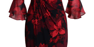 Connected Women's Ruffled-Sleeve Sheath Dress Red Size 8 Petite