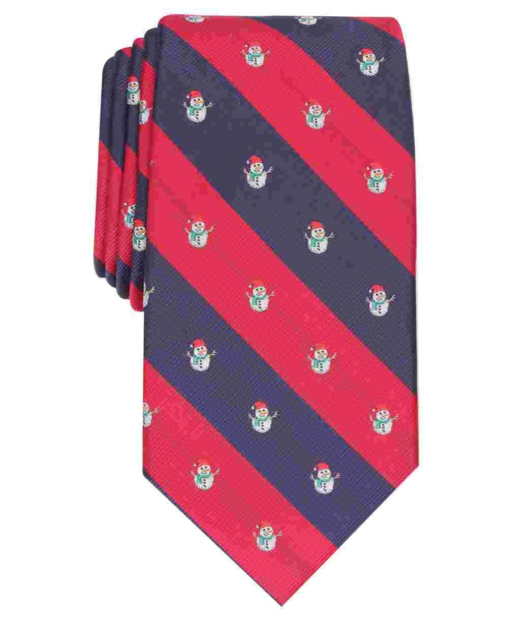 Club Room Men's Red Graphic Snowman Stripe Slim Neck Tie Red Size Regular