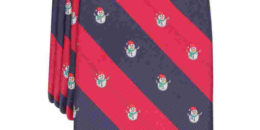 Club Room Men's Red Graphic Snowman Stripe Slim Neck Tie Red Size Regular