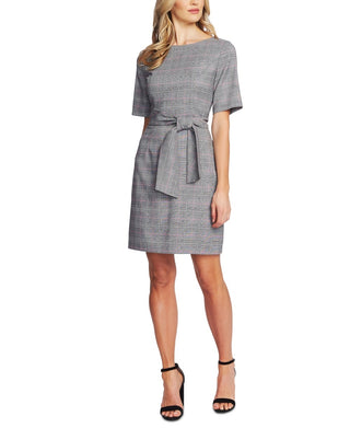 CeCe Women's Plaid Tie Front Sheath Dress Pink Red Size 14