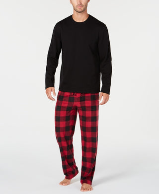 Club Room Men's Plaid Fleece Pajama Set Black Size Small