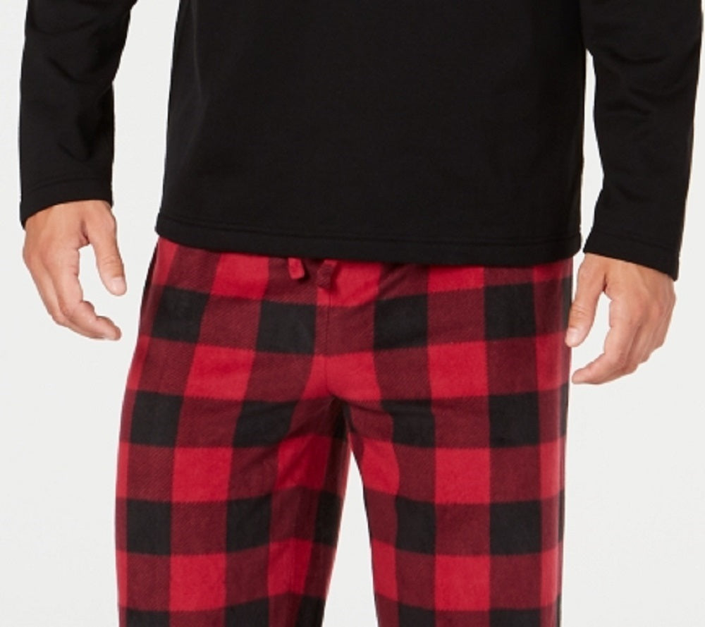 Club Room Men's Plaid Fleece Pajama Set Black Size Small