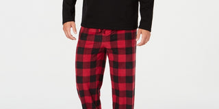 Club Room Men's Plaid Fleece Pajama Set Black Size Small