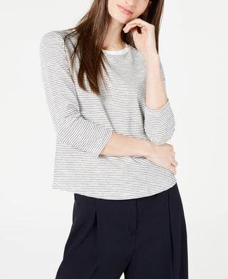 Maison Jules Women's Striped 3/4-Sleeve Shirt Black Size X-Small