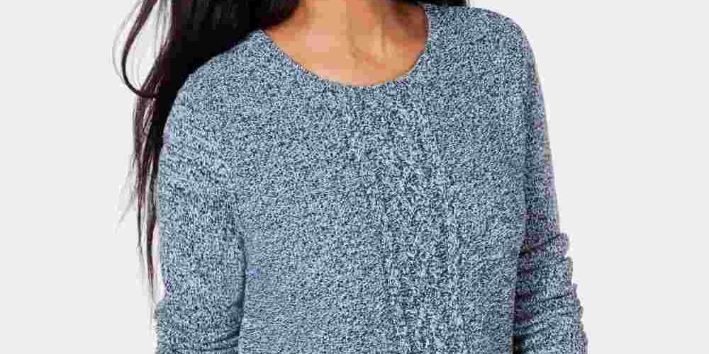 Karen Scott Women's Cable-Knit Panel Sweater Blue Size Small