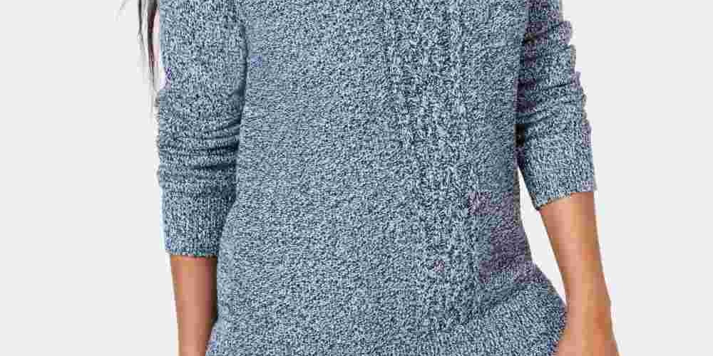 Karen Scott Women's Cable-Knit Panel Sweater Blue Size Small