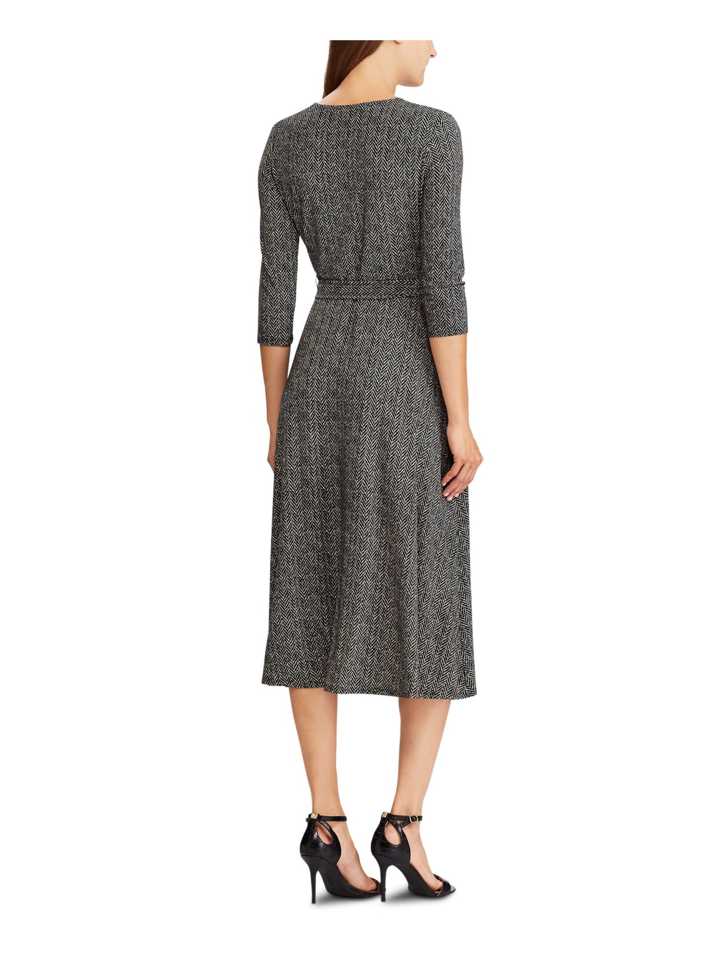 Ralph Lauren Women's 3/4 Sleeve MIDI Faux Wrap Dress Black Size 18