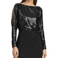 Ralph Lauren Women's Black Sequined Long Sleeve Jewel Neck Maxi Sheath Evening Dress Black Size 4