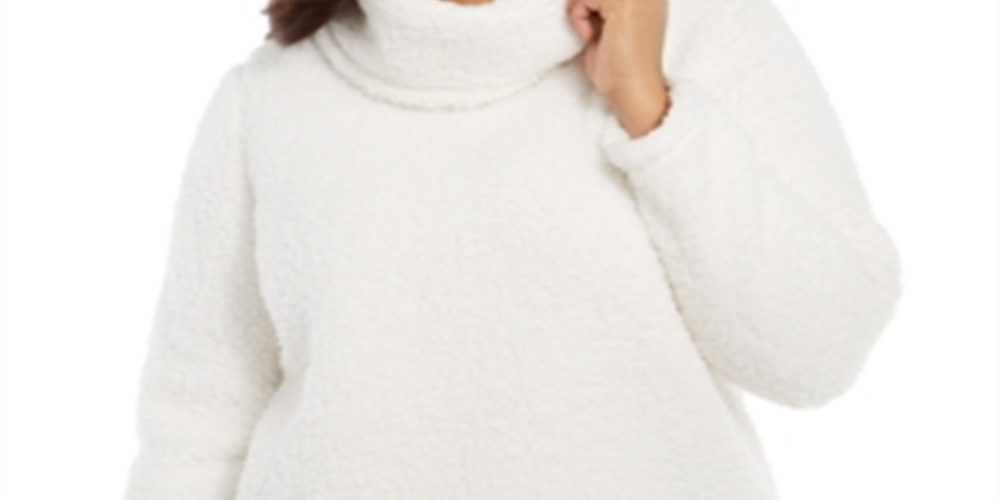 Style & Co Women's Plus Cowlneck Faux Sherpa Sweater White Size 0X