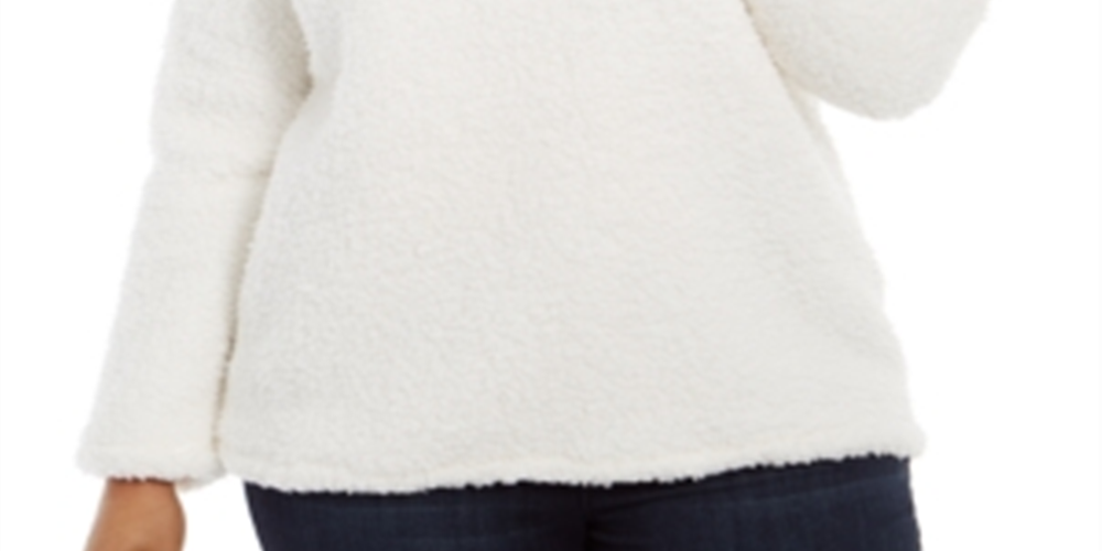 Style & Co Women's Plus Cowlneck Faux Sherpa Sweater White Size 0X