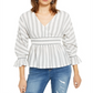 INC International Concepts Women's Striped Smocked Waist Top White Size Petite Small