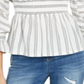 INC International Concepts Women's Striped Smocked Waist Top White Size Petite Small