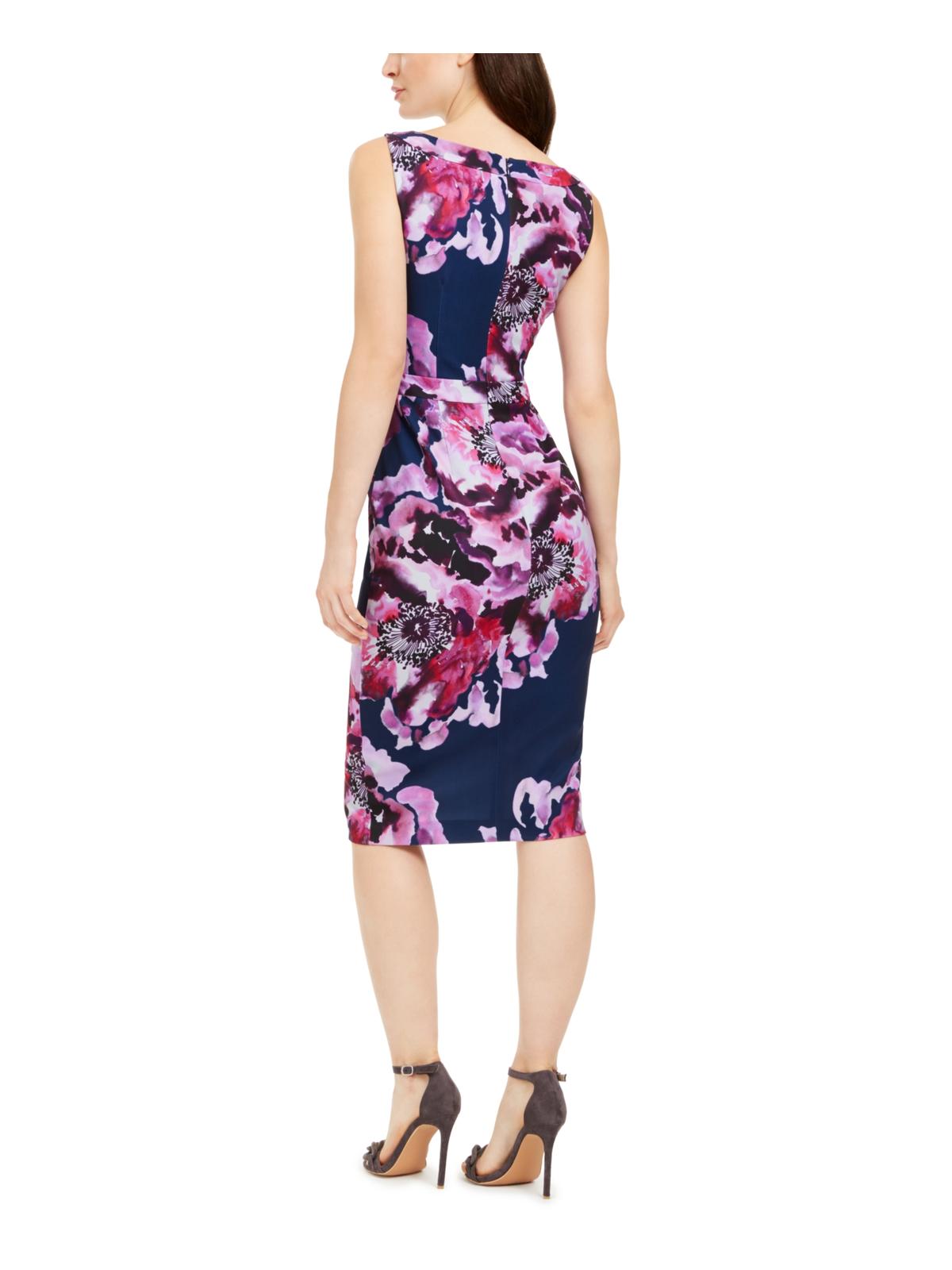 Trina Turk Women's Sheath Dress Floral Print Sleeveless Navy/Purple Size 16