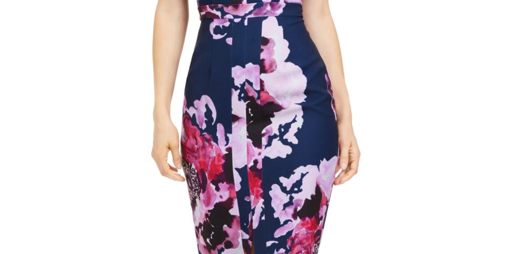 Trina Turk Women's Sheath Dress Floral Print Sleeveless Navy/Purple Size 16