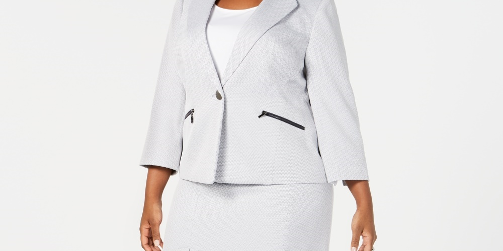 Le Suit Women's Plus Size Single-Button Zip Skirt Suit Navy Size Petite Small