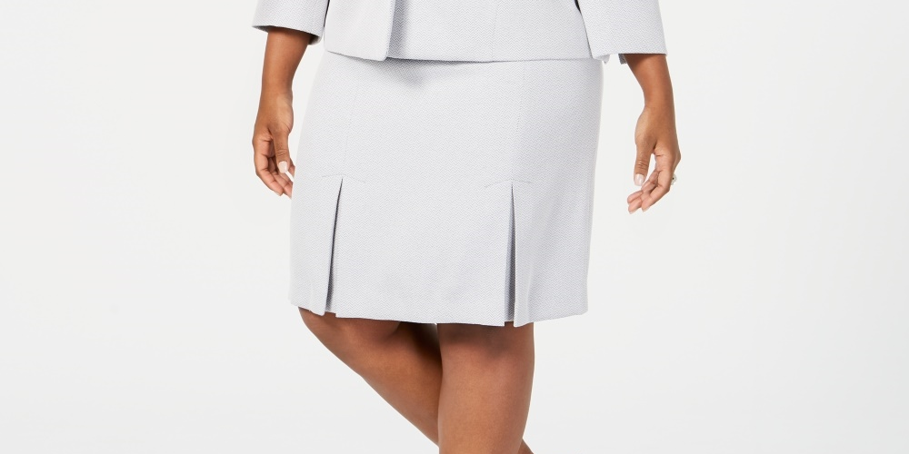 Le Suit Women's Plus Size Single-Button Zip Skirt Suit Navy Size Petite Small