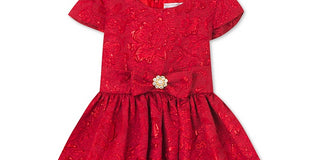 Rare Editions Baby Girl's Metallic Brocade Bow Dress Red Size 24MOS