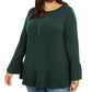 Style & Co Women's Plus Ruffled Trim Scoop Neck Sweater Green Size 0X