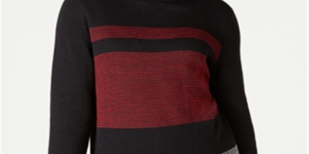 Karen Scott Women's Colorblocked Cotton Turtleneck Sweater Black-Red Size Petite L
