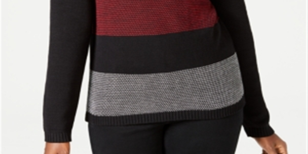 Karen Scott Women's Colorblocked Cotton Turtleneck Sweater Black-Red Size Petite L