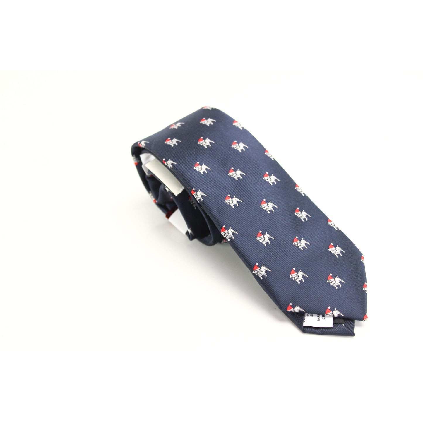 Bar III Men's Neck Tie Santa Pug Repeat Skinny Slim Navy Size Regular