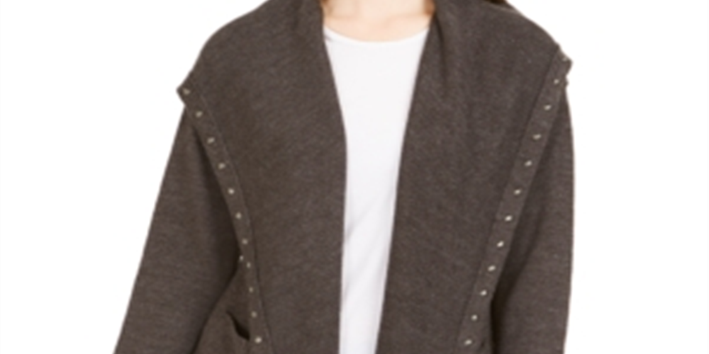Style & Co Women's Hooded Studded Cardigan Gray Size Petite L