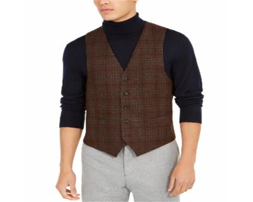 Ralph Lauren Men's Classic Fit Brown Plaid Vest Brown Size 46 REG