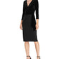 Ralph Lauren Women's Tie Velvet 3/4 Sleeve V Neck MIDI Evening Wrap Dress Black Size 12