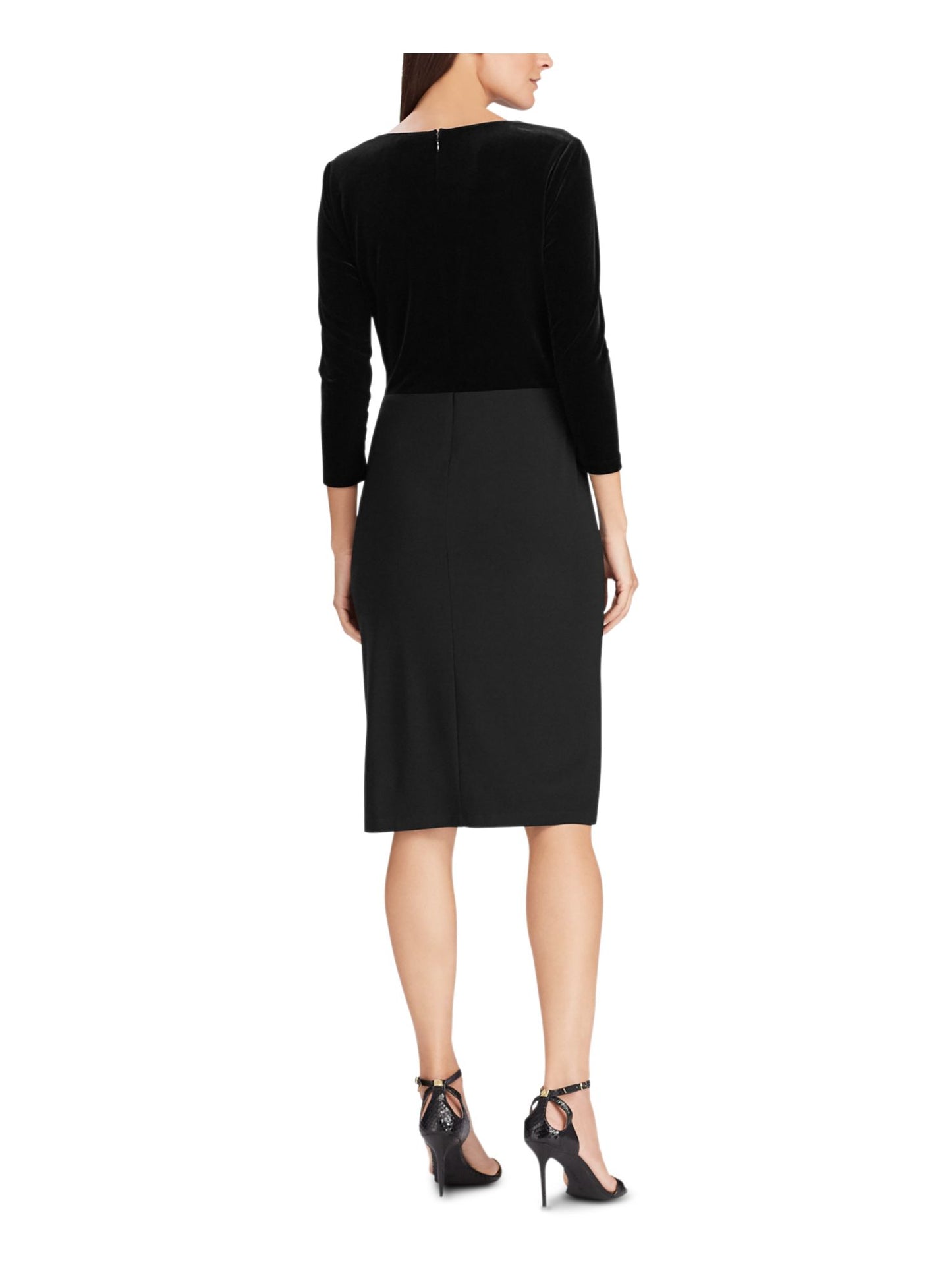 Ralph Lauren Women's Tie Velvet 3/4 Sleeve V Neck MIDI Evening Wrap Dress Black Size 12