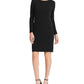 Ralph Lauren Women's Glitter Long Sleeve Jewel Neck Above the Knee Body Con Cocktail Dress Black Size 14 Petite