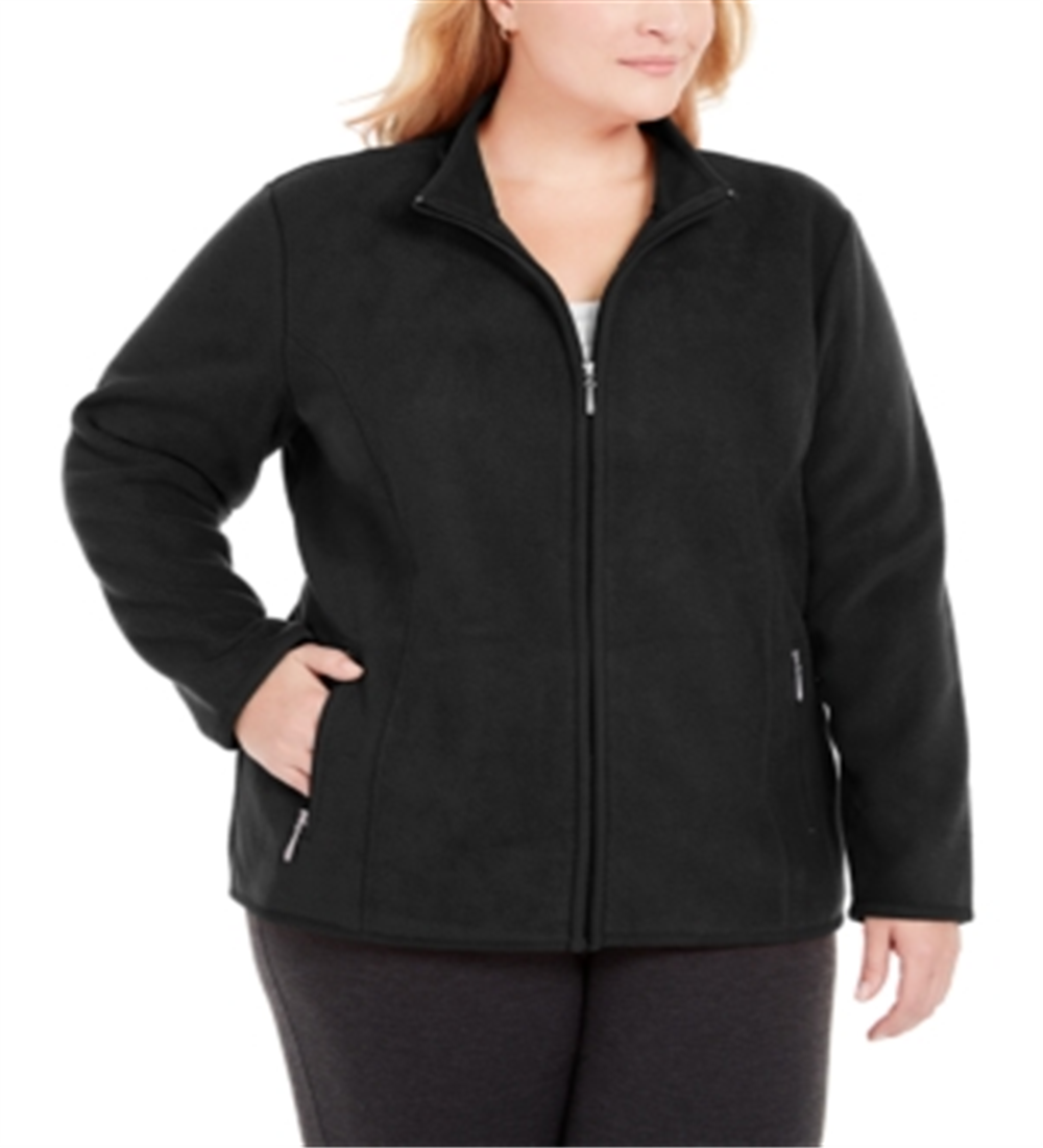 Karen Scott Women's Plus Zeroproof Fleece Athletic Jacket Black Size -0X