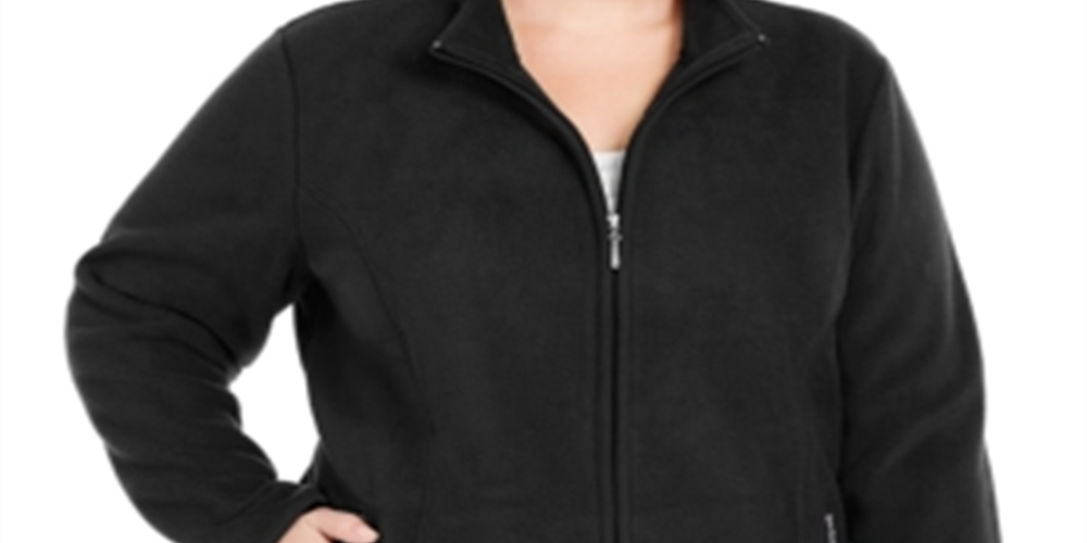 Karen Scott Women's Plus Zeroproof Fleece Athletic Jacket Black Size -0X