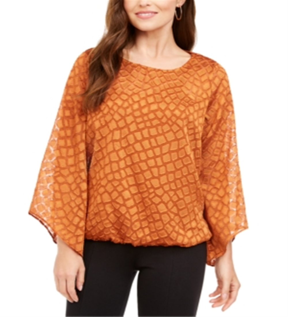 Alfani Women's Snakeskin Print Bubble Blouse Ginger Size Petite L