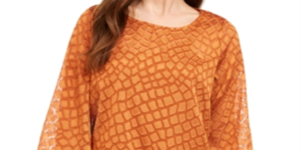 Alfani Women's Snakeskin Print Bubble Blouse Ginger Size Petite L