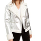 Bar III Women's Faux Fur Trim Motorcycle Jacket Gray Size Small