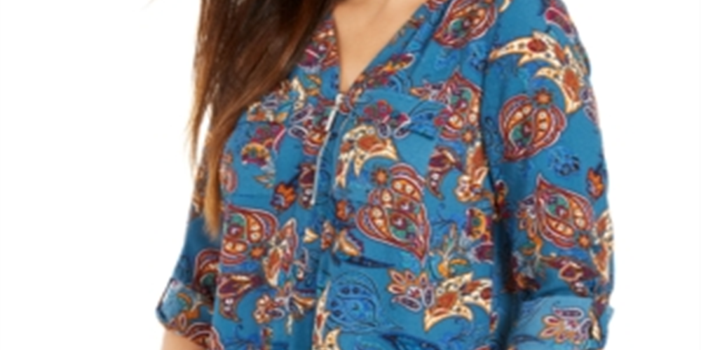 NY Collection Women's Paisley Blouse Blue Size Petite X-Large