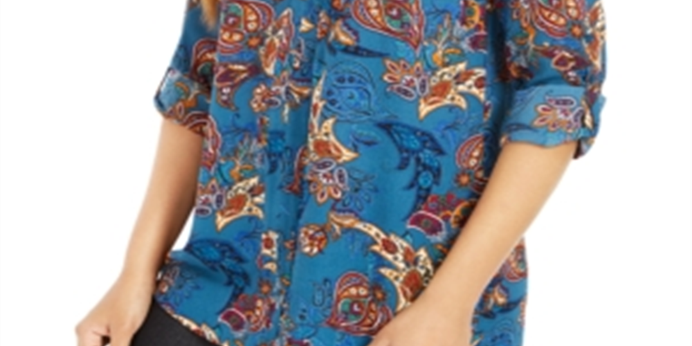 NY Collection Women's Paisley Blouse Blue Size Petite X-Large