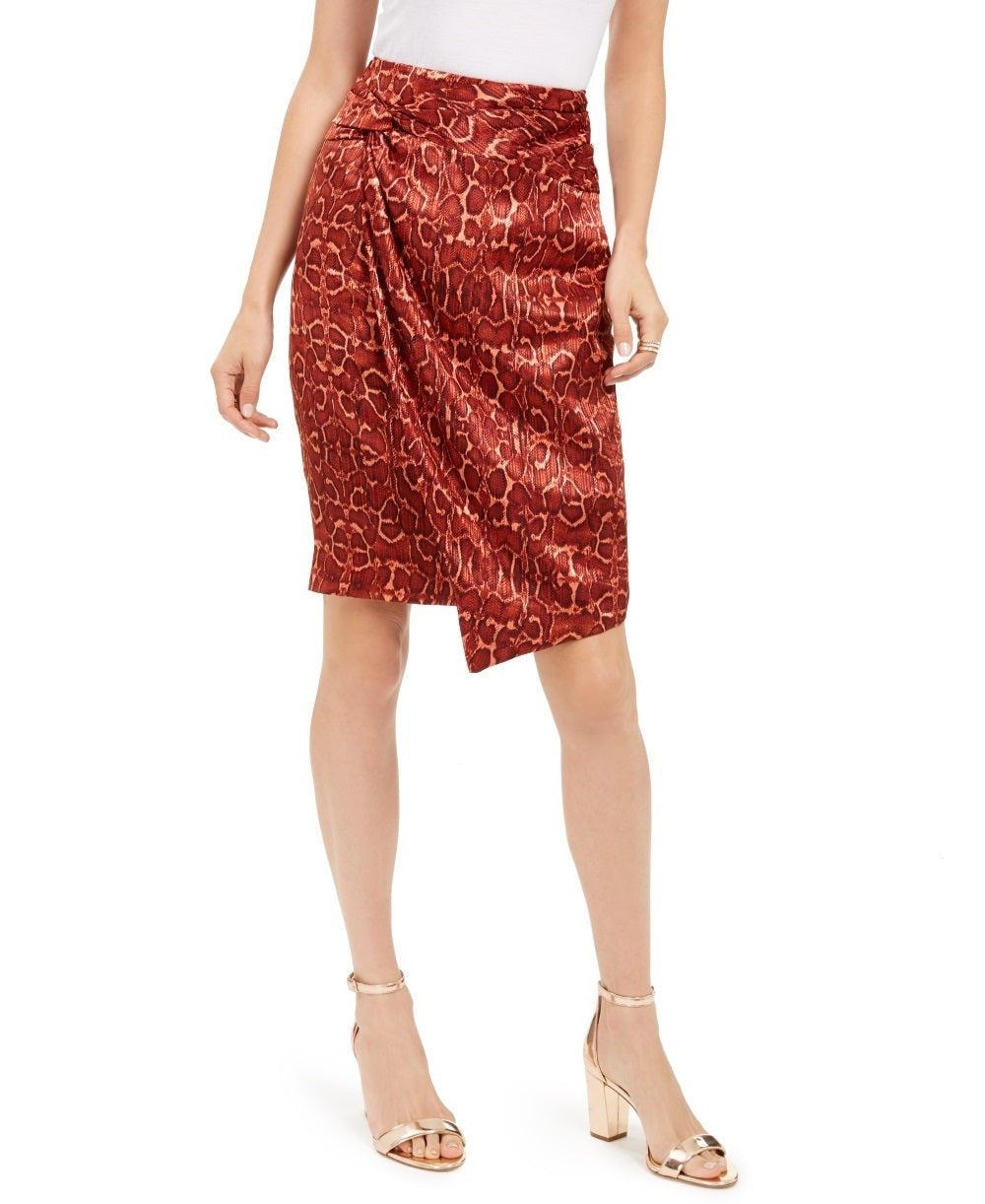 INC International Concepts Women's Draped Animal Print Skirt Orange Size 4