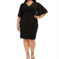 Connected Women's Plus Flutter Sleeve Sheath Dress Black Size 14W