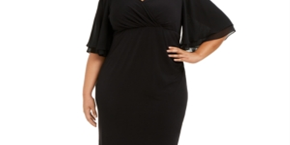 Connected Women's Plus Flutter Sleeve Sheath Dress Black Size 14W