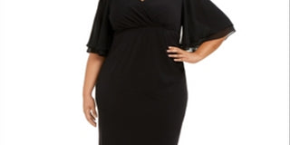 Connected Women's Plus Flutter Sleeve Sheath Dress Black Size 14W
