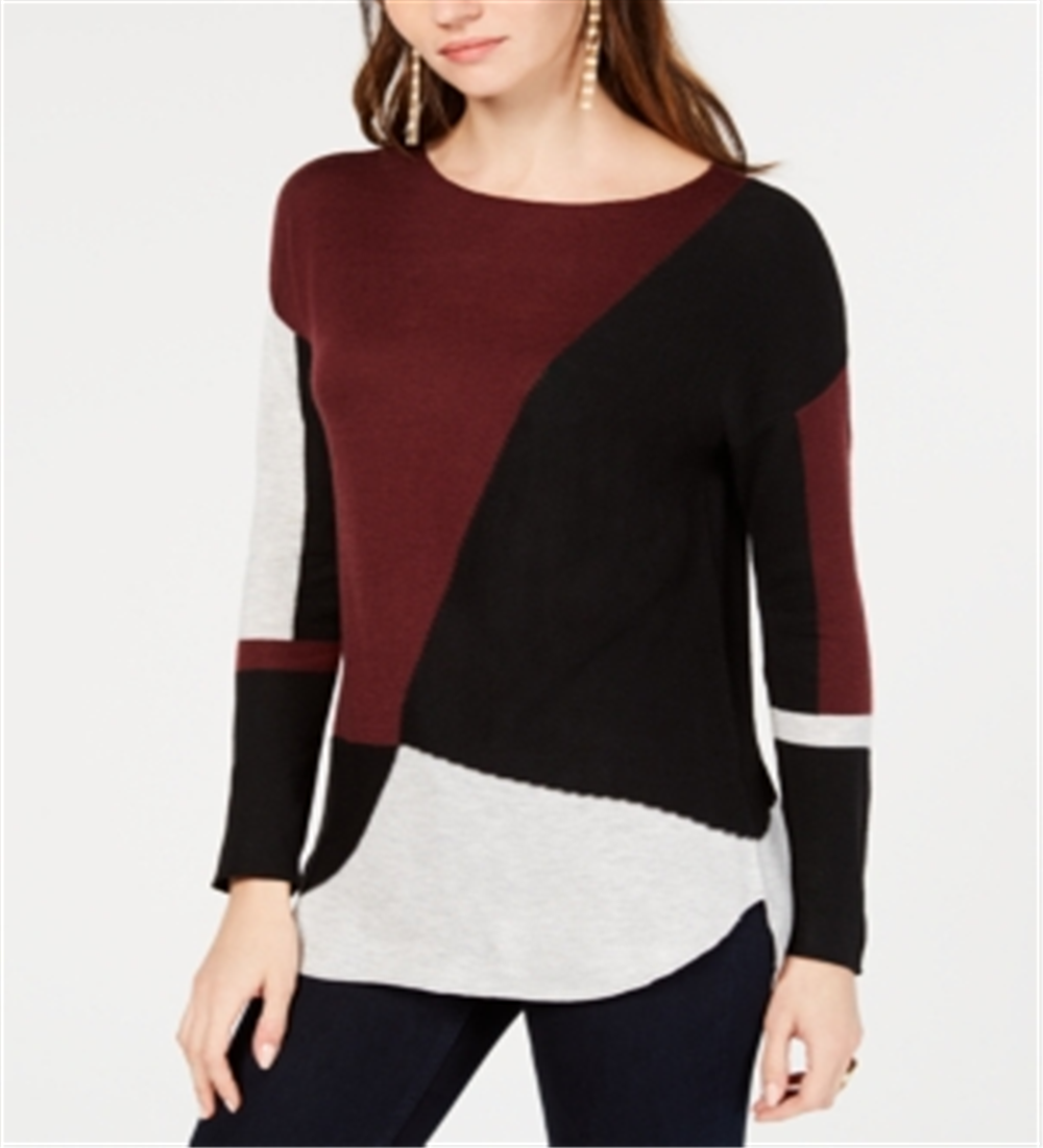 INC International Concepts Women's Colorblocked Sweater Wine Size Petite Large