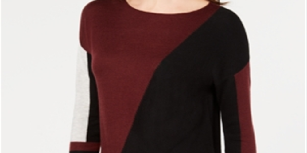 INC International Concepts Women's Colorblocked Sweater Wine Size Petite Large