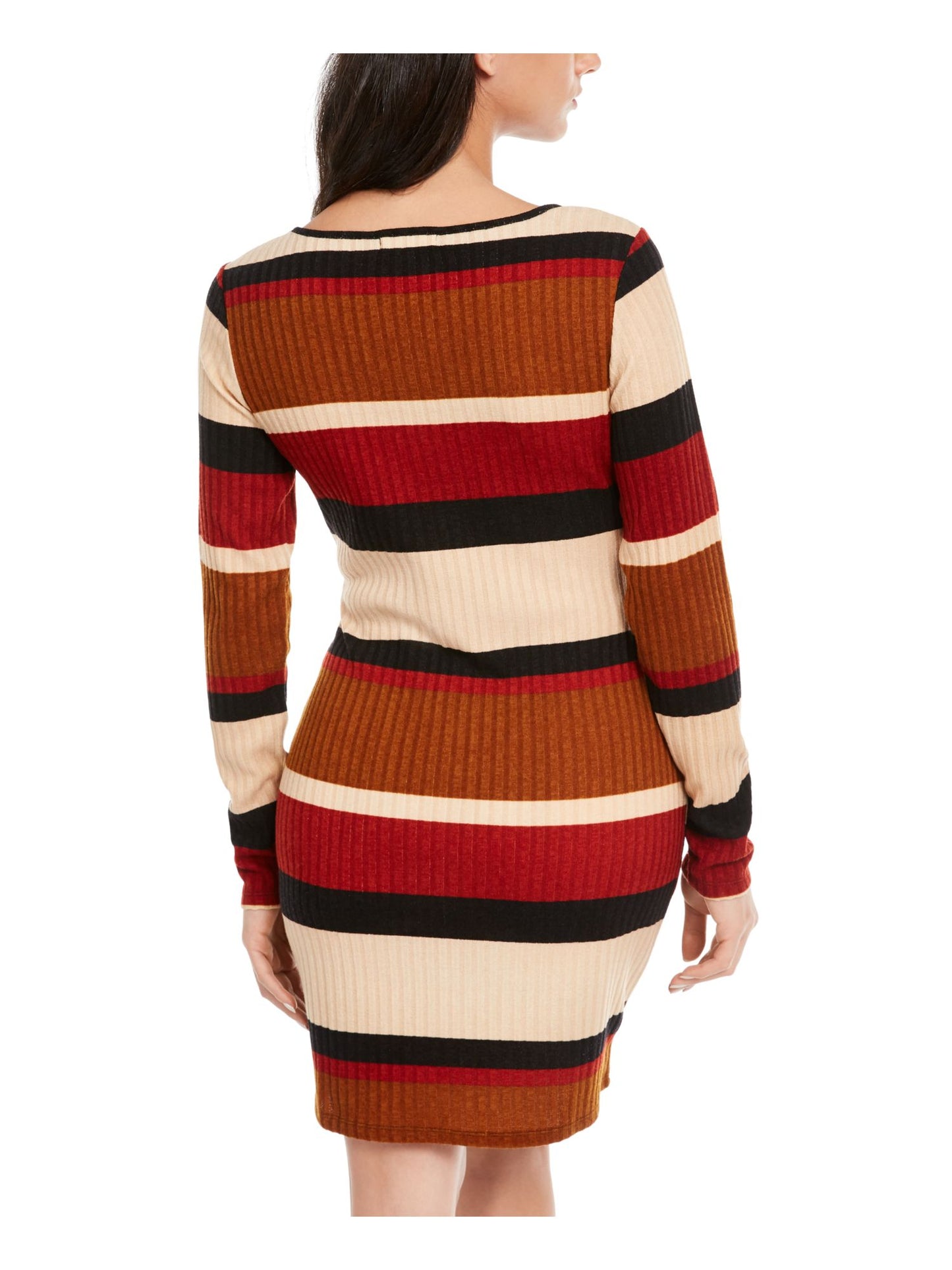 Ultra Flirt Junior's Sheath Rib Knit Stripe Sweater Dress Beige Size XX-Small