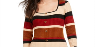 Ultra Flirt Junior's Sheath Rib Knit Stripe Sweater Dress Beige Size XX-Small